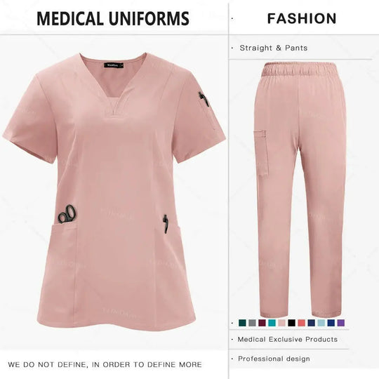 Anti-Falten Premium Stoff Klinische Uniformen Waschbar Krankenschwester Uniformen Medizinische Scrubs Sets Chirurgische Bluse Taschen Gerade Hosen