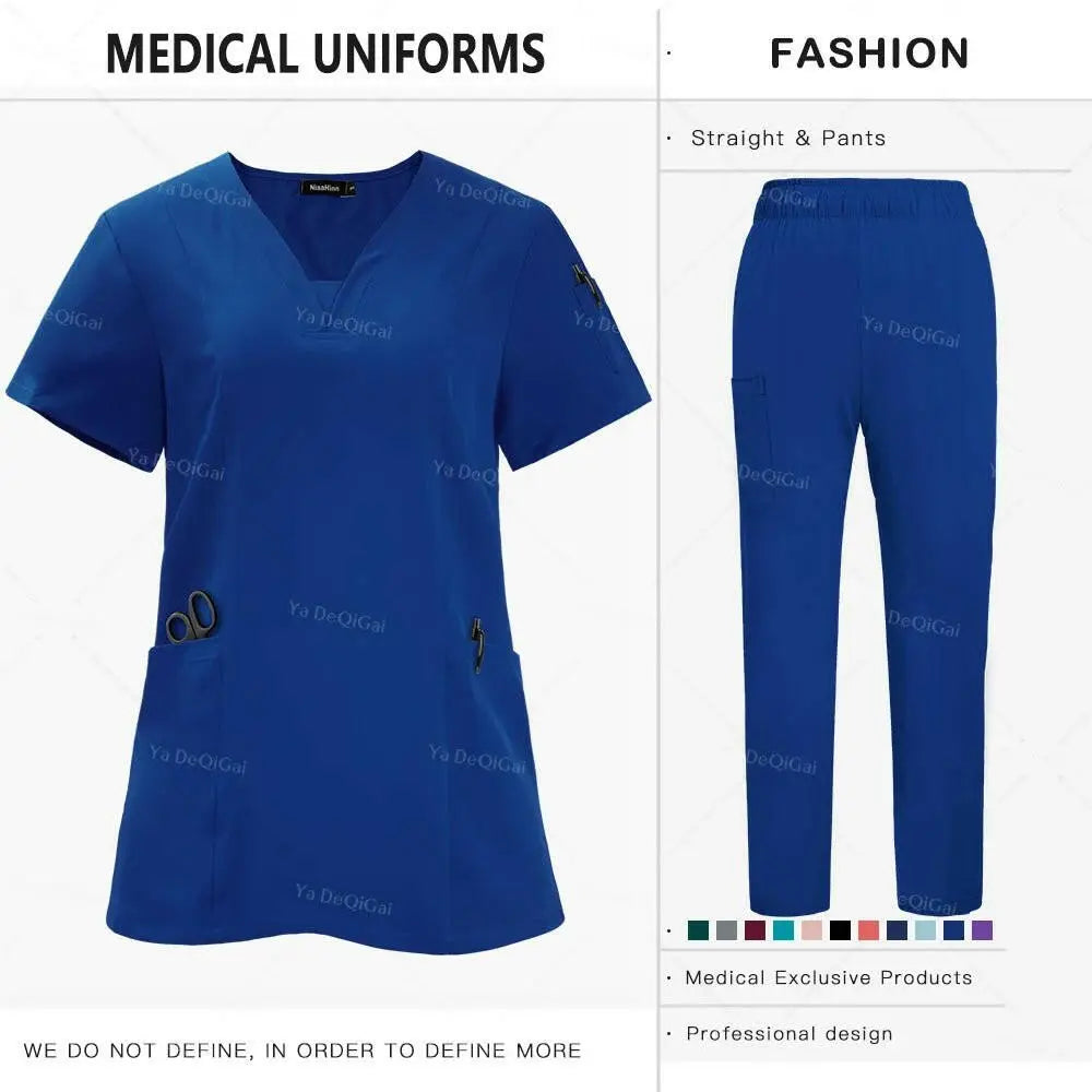 Anti-Falten Premium Stoff Klinische Uniformen Waschbar Krankenschwester Uniformen Medizinische Scrubs Sets Chirurgische Bluse Taschen Gerade Hosen
