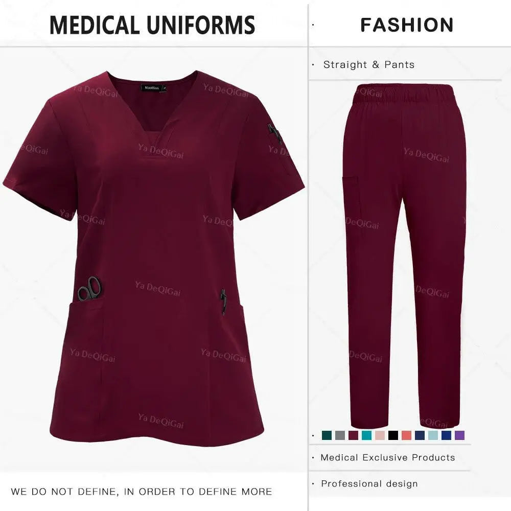 Anti-Falten Premium Stoff Klinische Uniformen Waschbar Krankenschwester Uniformen Medizinische Scrubs Sets Chirurgische Bluse Taschen Gerade Hosen