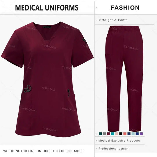 Anti-Falten Premium Stoff Klinische Uniformen Waschbar Krankenschwester Uniformen Medizinische Scrubs Sets Chirurgische Bluse Taschen Gerade Hosen