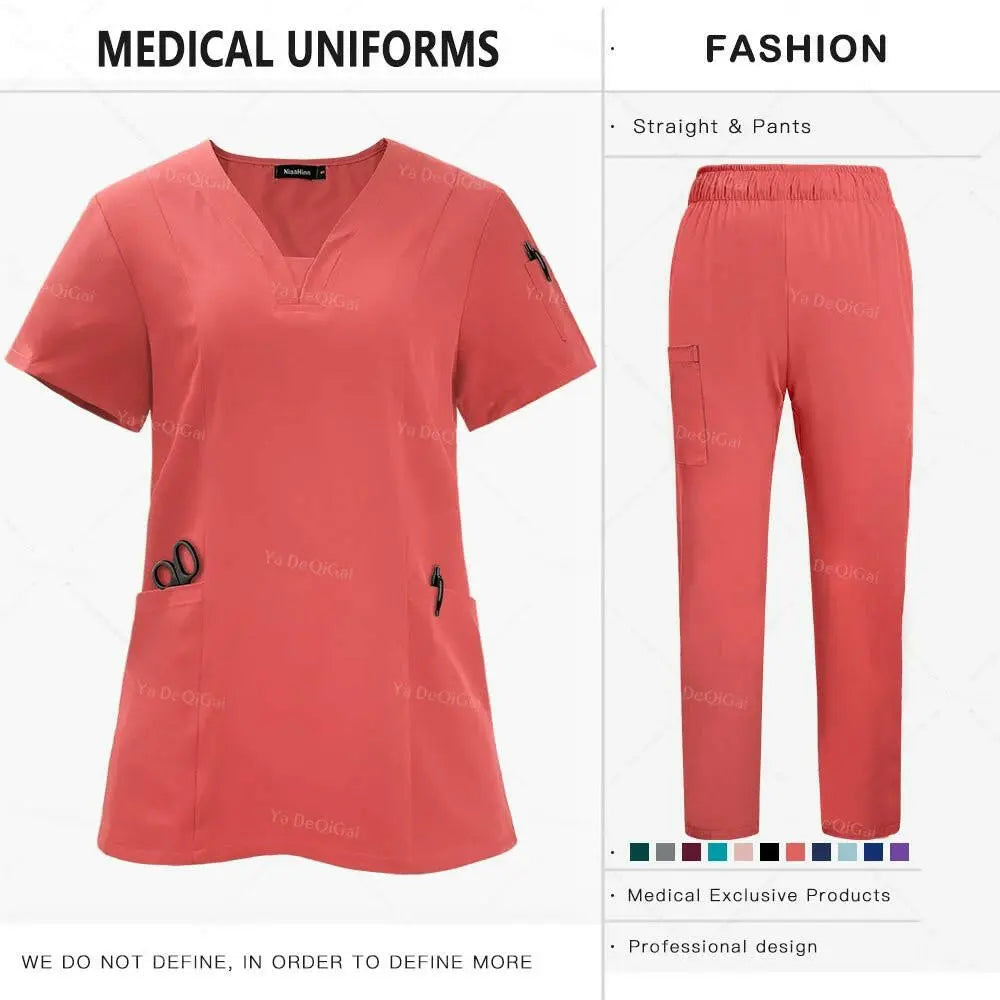 Anti-Falten Premium Stoff Klinische Uniformen Waschbar Krankenschwester Uniformen Medizinische Scrubs Sets Chirurgische Bluse Taschen Gerade Hosen