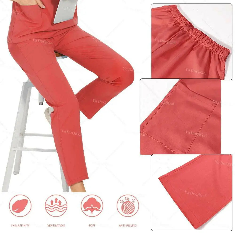 Anti-Falten Premium Stoff Klinische Uniformen Waschbar Krankenschwester Uniformen Medizinische Scrubs Sets Chirurgische Bluse Taschen Gerade Hosen