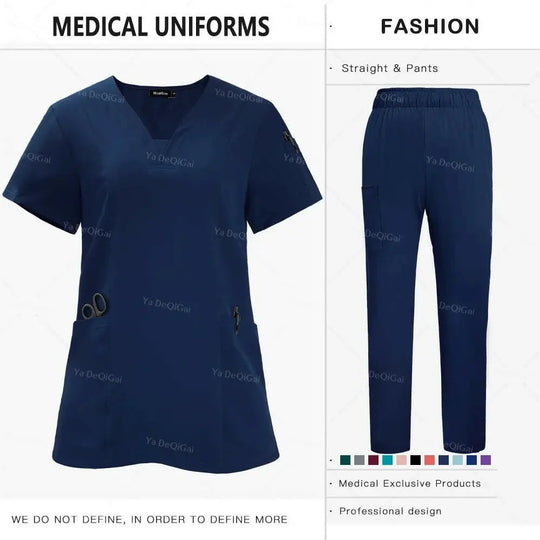 Anti-Falten Premium Stoff Klinische Uniformen Waschbar Krankenschwester Uniformen Medizinische Scrubs Sets Chirurgische Bluse Taschen Gerade Hosen