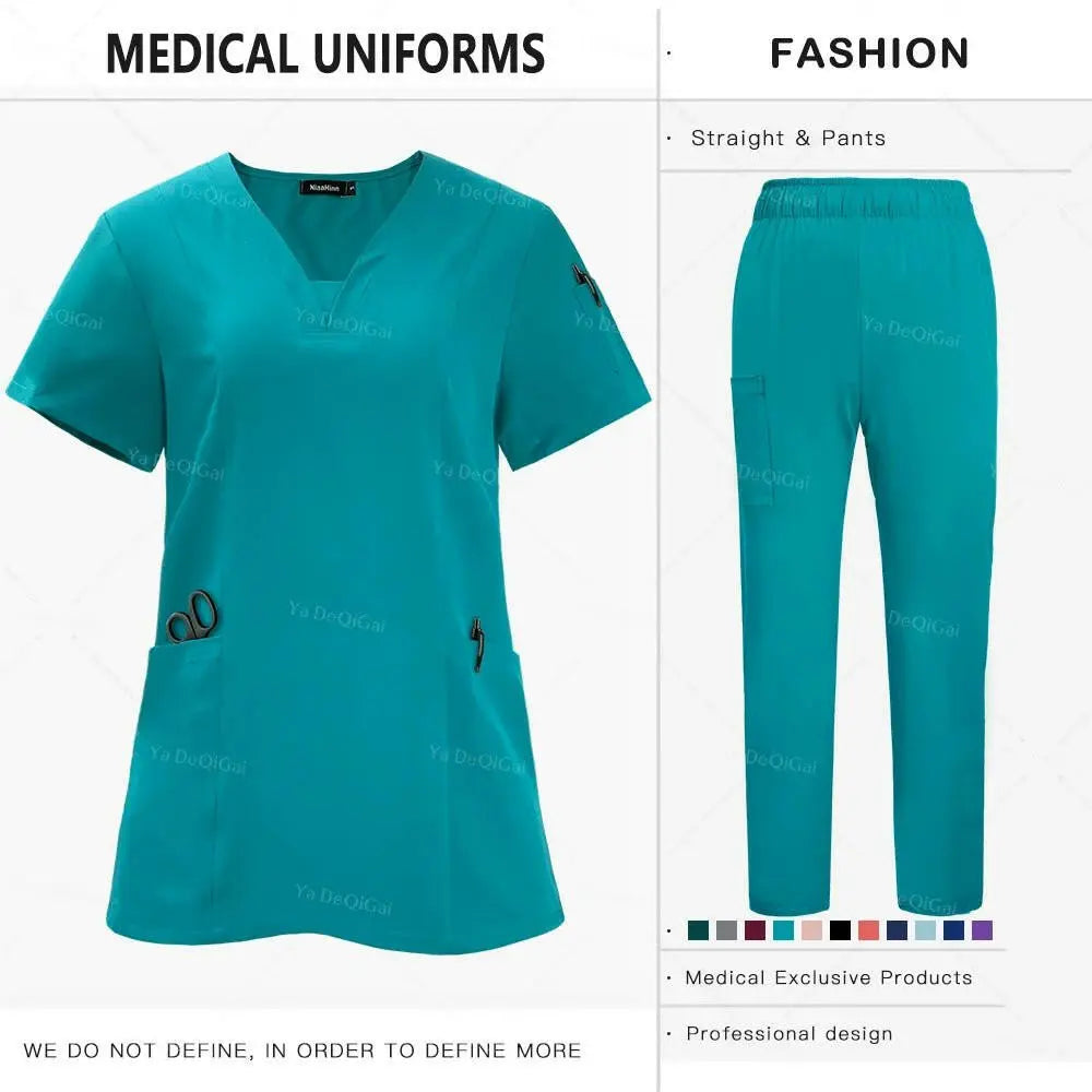 Anti-Falten Premium Stoff Klinische Uniformen Waschbar Krankenschwester Uniformen Medizinische Scrubs Sets Chirurgische Bluse Taschen Gerade Hosen