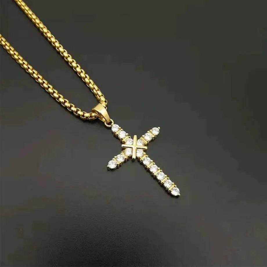 Mode Weibliche Kreuz Anhänger Dropshipping Gold Schwarz Farbe Edelstahl Jesus Kreuz Anhänger Halskette Schmuck für Männer/Frauen