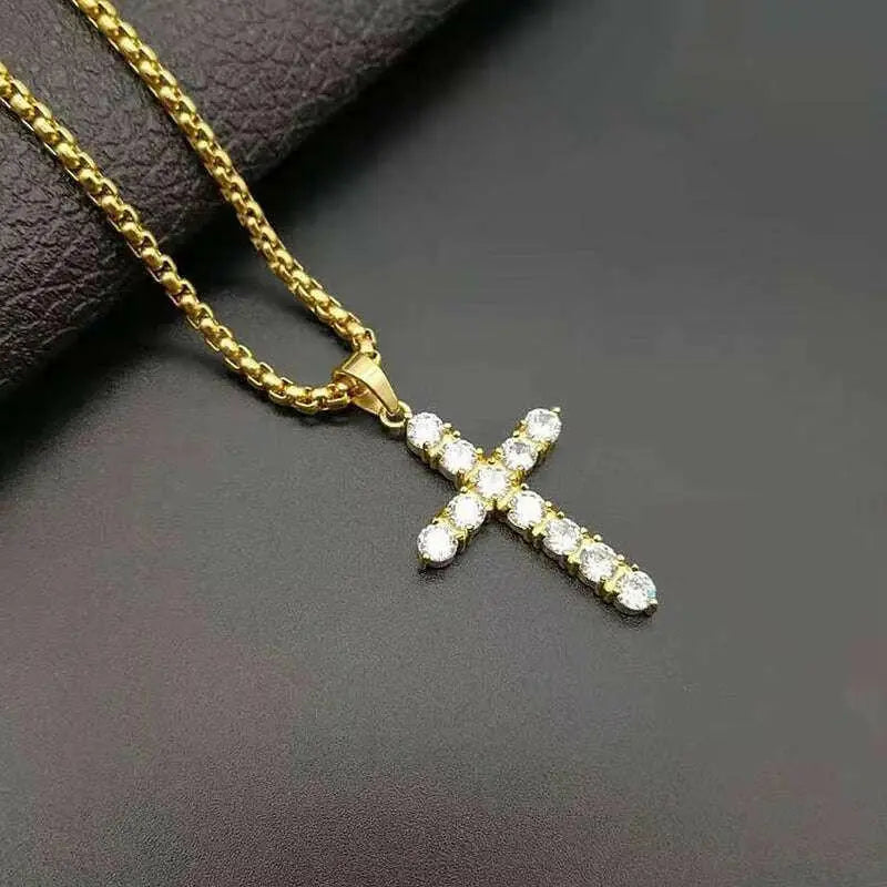 Mode Weibliche Kreuz Anhänger Dropshipping Gold Schwarz Farbe Edelstahl Jesus Kreuz Anhänger Halskette Schmuck für Männer/Frauen