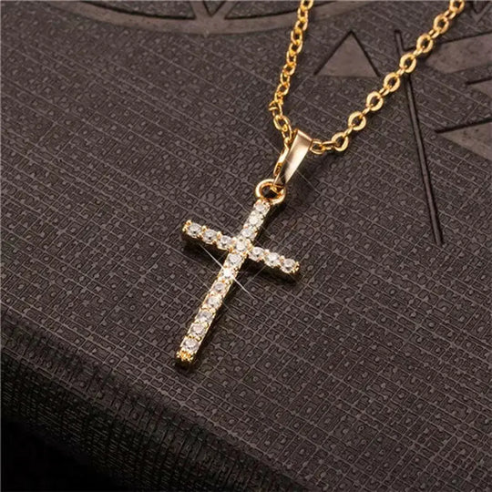Mode Weibliche Kreuz Anhänger Dropshipping Gold Schwarz Farbe Edelstahl Jesus Kreuz Anhänger Halskette Schmuck für Männer/Frauen