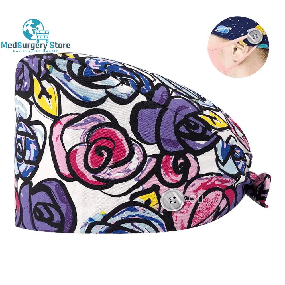 Neue Scrub Krankenschwester Hut Floral Bouffant Cap Mode Multicolour Krankenschwester Scrub Caps Einstellbare Bandage Turban Chirurgische Arzt Krankenschwester Hüte