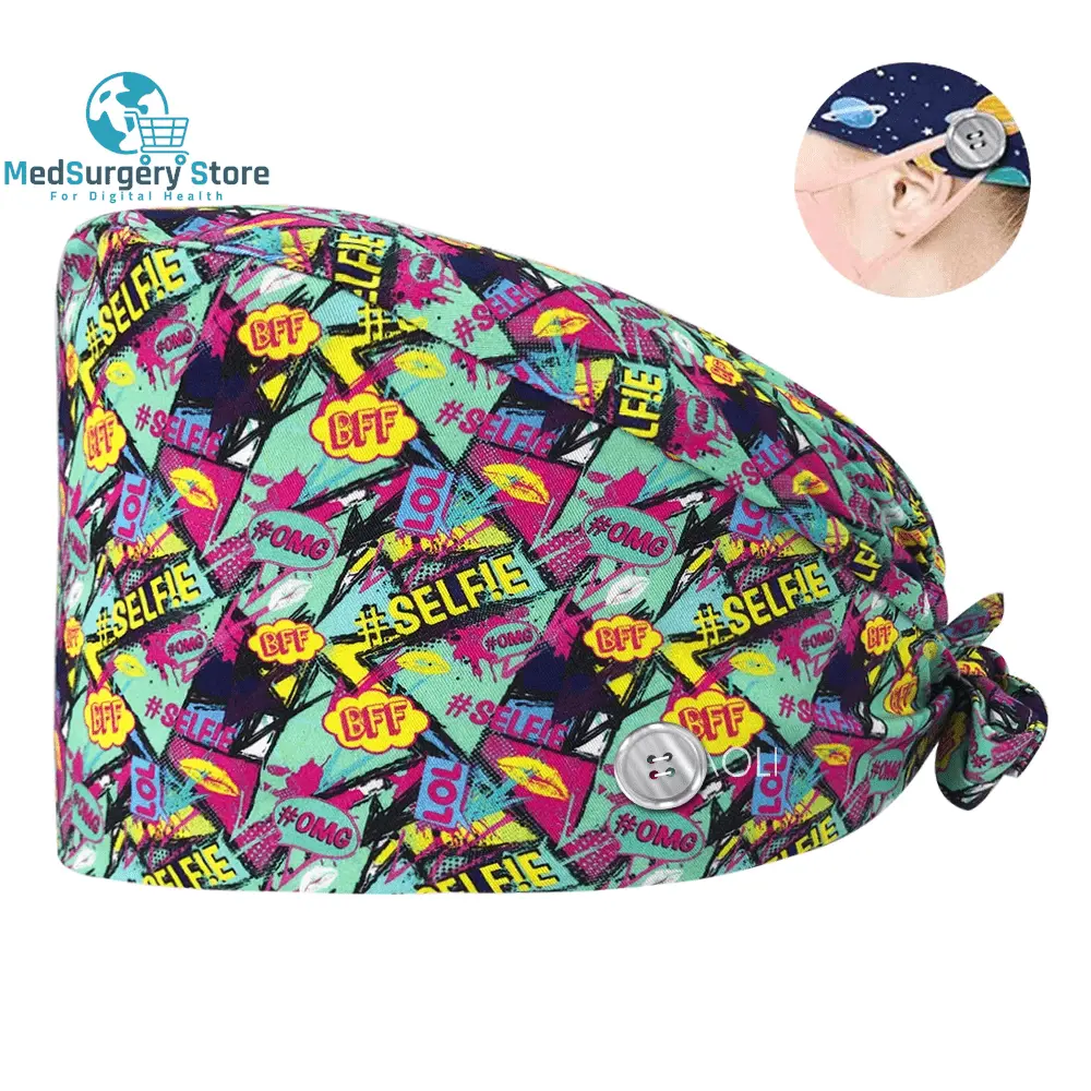 Neue Scrub Krankenschwester Hut Floral Bouffant Cap Mode Multicolour Krankenschwester Scrub Caps Einstellbare Bandage Turban Chirurgische Arzt Krankenschwester Hüte