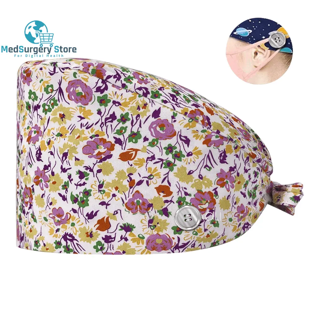 Neue Scrub Krankenschwester Hut Floral Bouffant Cap Mode Multicolour Krankenschwester Scrub Caps Einstellbare Bandage Turban Chirurgische Arzt Krankenschwester Hüte
