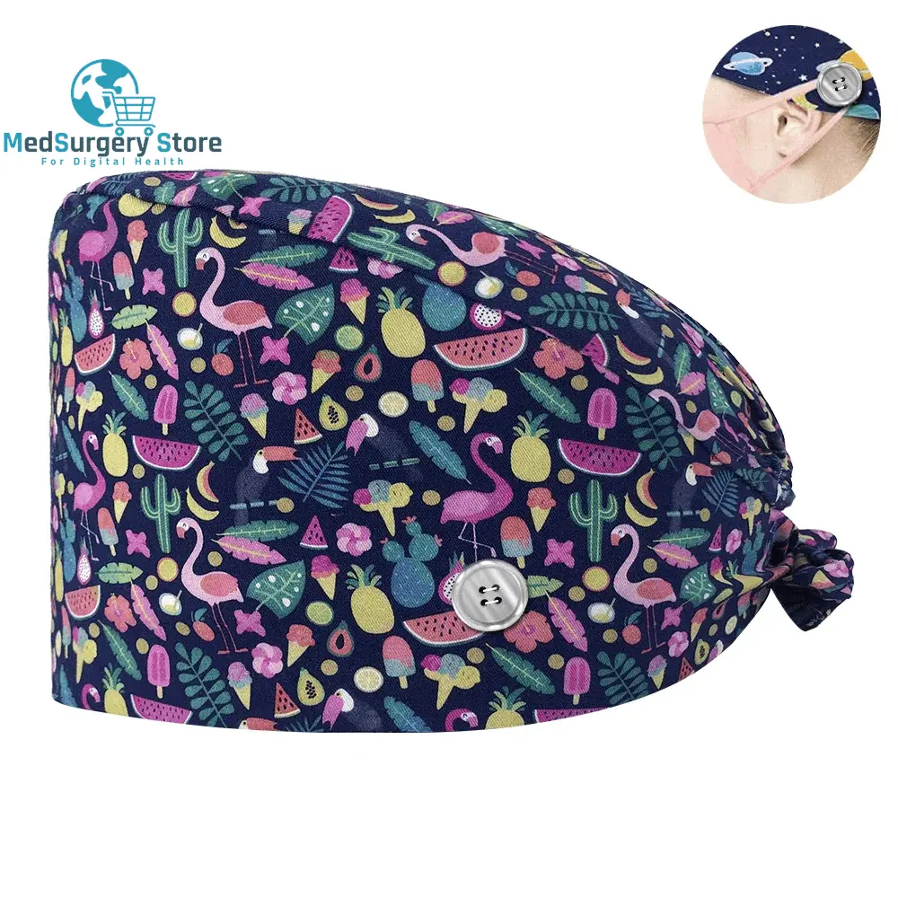 Neue Scrub Krankenschwester Hut Floral Bouffant Cap Mode Multicolour Krankenschwester Scrub Caps Einstellbare Bandage Turban Chirurgische Arzt Krankenschwester Hüte