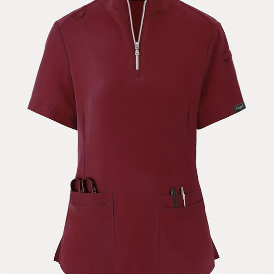 Stretchy Comfort Nurse Top - Weich, atmungsaktiv, Reißverschluss vorne, kurze Ärmel, entspannte Passform Gesundheitsversorgung Uniform für Frauen - Ideal für medizinische FachkräfteMedSurgery Store For Digital HealthMedSurgery Store For Digital Health601099564070018 - Burgund - S(4)BurgundS(4)Stretchy Comfort Nurse Top - Weich, atmungsaktiv, Reißverschluss vorne, kurze Ärmel, entspannte Passform Gesundheitsversorgung Uniform für Frauen - Ideal für medizinische Fachkräfte