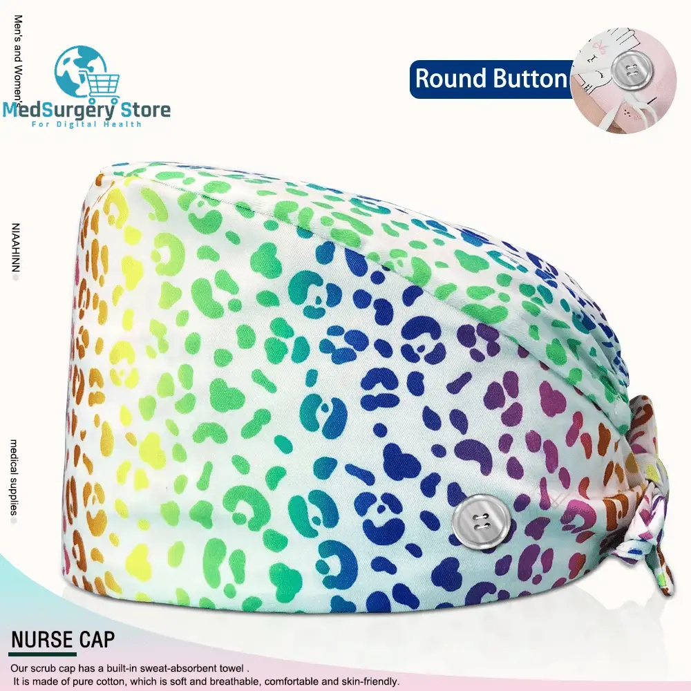 Großhandel Unisex Scrubs Kappe einstellbar Baumwolle Druck chirurgische Hüte Krankenschwester Uniform Zubehör Krankenhaus Beauty Store Arbeit Mützen
