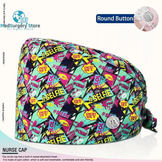Großhandel Unisex Scrubs Kappe einstellbar Baumwolle Druck chirurgische Hüte Krankenschwester Uniform Zubehör Krankenhaus Beauty Store Arbeit Mützen
