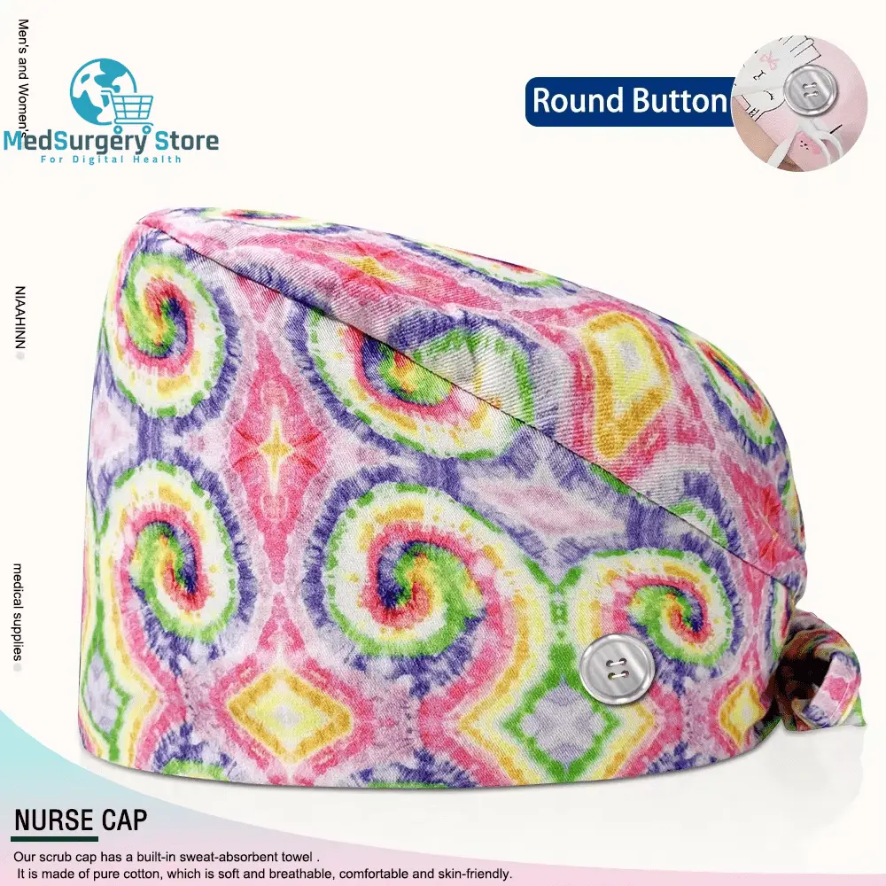 Großhandel Unisex Scrubs Kappe einstellbar Baumwolle Druck chirurgische Hüte Krankenschwester Uniform Zubehör Krankenhaus Beauty Store Arbeit Mützen