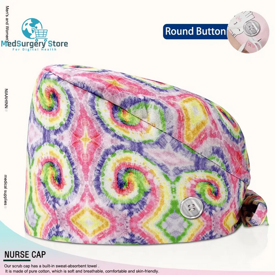 Großhandel Unisex Scrubs Kappe einstellbar Baumwolle Druck chirurgische Hüte Krankenschwester Uniform Zubehör Krankenhaus Beauty Store Arbeit Mützen