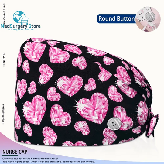 Großhandel Unisex Scrubs Kappe einstellbar Baumwolle Druck chirurgische Hüte Krankenschwester Uniform Zubehör Krankenhaus Beauty Store Arbeit Mützen