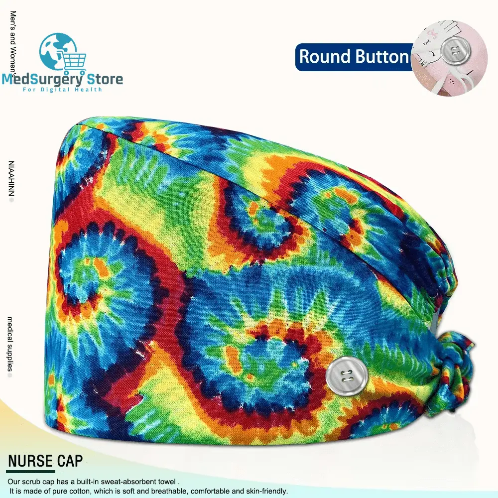 Großhandel Unisex Scrubs Kappe einstellbar Baumwolle Druck chirurgische Hüte Krankenschwester Uniform Zubehör Krankenhaus Beauty Store Arbeit Mützen