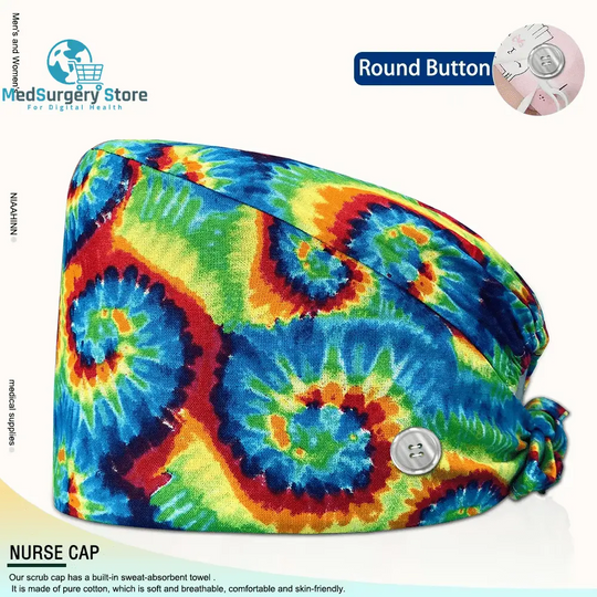 Großhandel Unisex Scrubs Kappe einstellbar Baumwolle Druck chirurgische Hüte Krankenschwester Uniform Zubehör Krankenhaus Beauty Store Arbeit Mützen