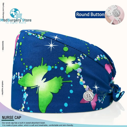 Großhandel Unisex Scrubs Kappe einstellbar Baumwolle Druck chirurgische Hüte Krankenschwester Uniform Zubehör Krankenhaus Beauty Store Arbeit Mützen