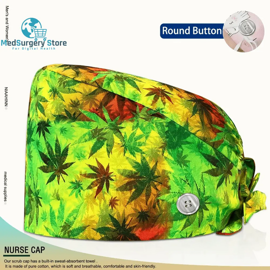 Großhandel Unisex Scrubs Kappe einstellbar Baumwolle Druck chirurgische Hüte Krankenschwester Uniform Zubehör Krankenhaus Beauty Store Arbeit Mützen