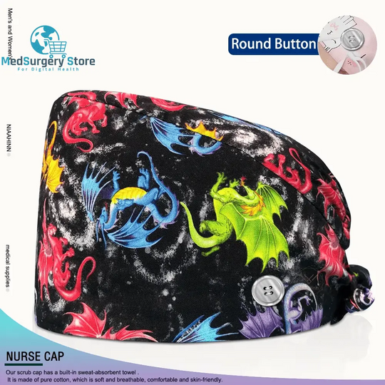 Großhandel Unisex Scrubs Kappe einstellbar Baumwolle Druck chirurgische Hüte Krankenschwester Uniform Zubehör Krankenhaus Beauty Store Arbeit Mützen
