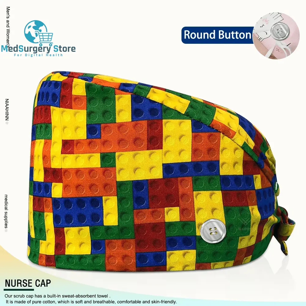 Großhandel Unisex Scrubs Kappe einstellbar Baumwolle Druck chirurgische Hüte Krankenschwester Uniform Zubehör Krankenhaus Beauty Store Arbeit Mützen
