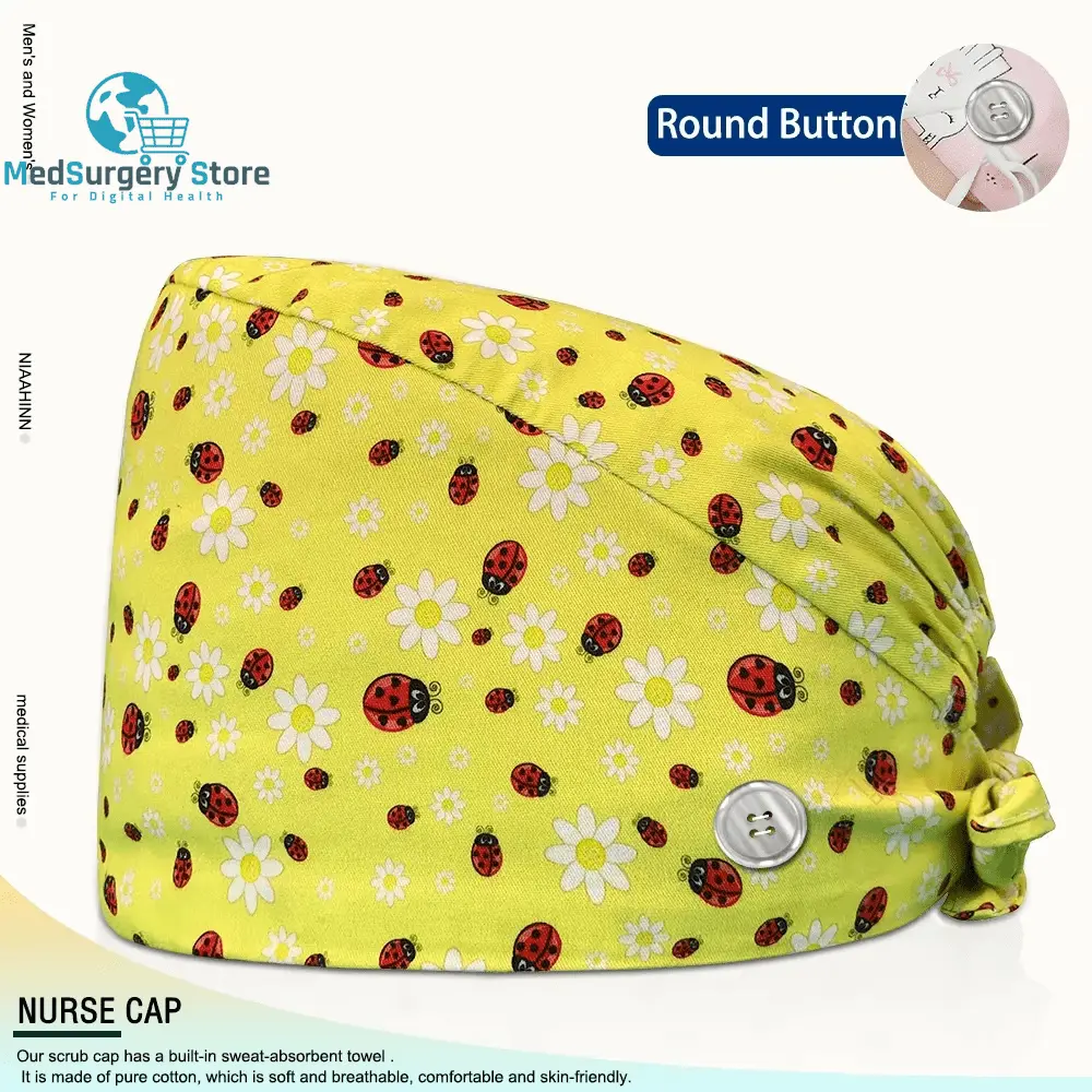 Großhandel Unisex Scrubs Kappe einstellbar Baumwolle Druck chirurgische Hüte Krankenschwester Uniform Zubehör Krankenhaus Beauty Store Arbeit Mützen