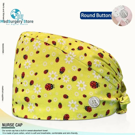 Großhandel Unisex Scrubs Kappe einstellbar Baumwolle Druck chirurgische Hüte Krankenschwester Uniform Zubehör Krankenhaus Beauty Store Arbeit Mützen