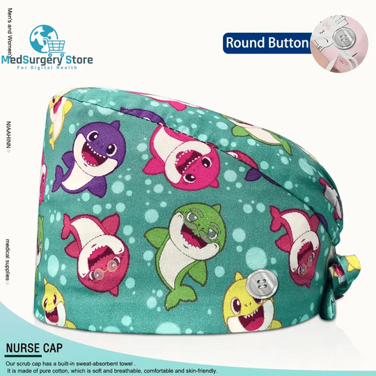 Großhandel Unisex Scrubs Kappe einstellbar Baumwolle Druck chirurgische Hüte Krankenschwester Uniform Zubehör Krankenhaus Beauty Store Arbeit Mützen