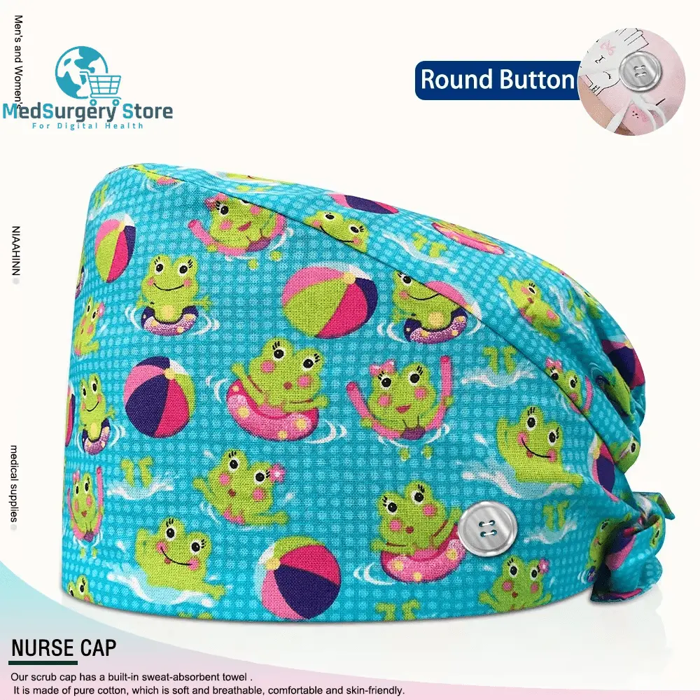Großhandel Unisex Scrubs Kappe einstellbar Baumwolle Druck chirurgische Hüte Krankenschwester Uniform Zubehör Krankenhaus Beauty Store Arbeit Mützen