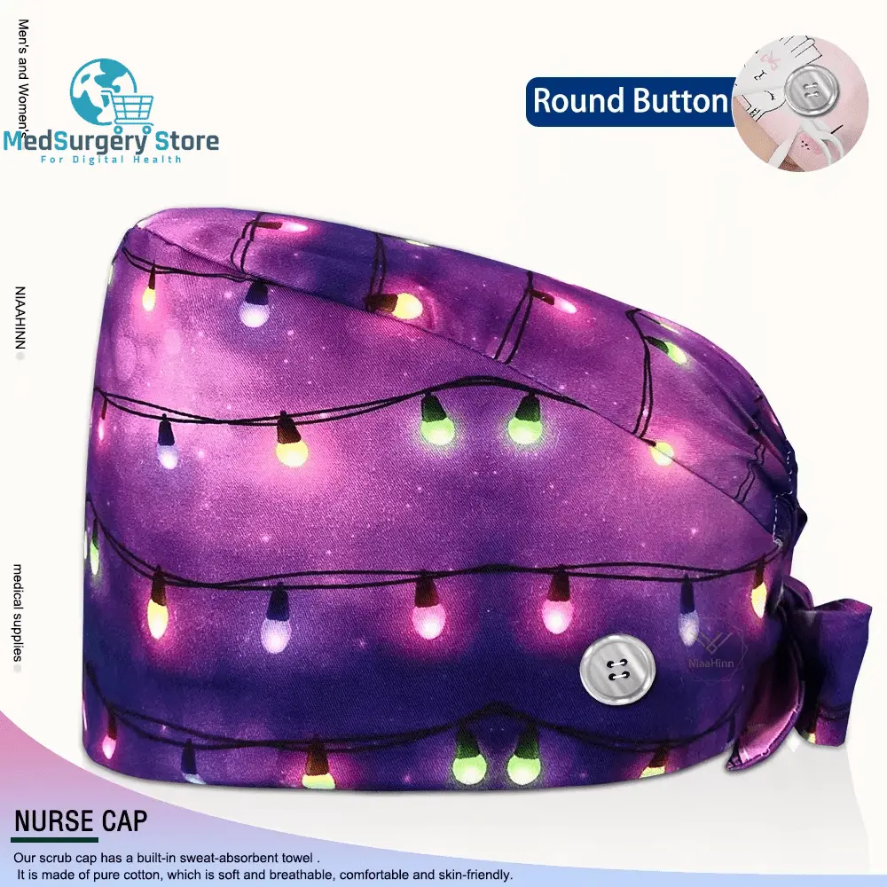 Großhandel Unisex Scrubs Kappe einstellbar Baumwolle Druck chirurgische Hüte Krankenschwester Uniform Zubehör Krankenhaus Beauty Store Arbeit Mützen