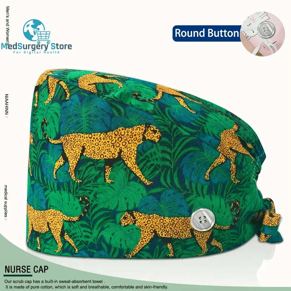 Großhandel Unisex Scrubs Kappe einstellbar Baumwolle Druck chirurgische Hüte Krankenschwester Uniform Zubehör Krankenhaus Beauty Store Arbeit Mützen