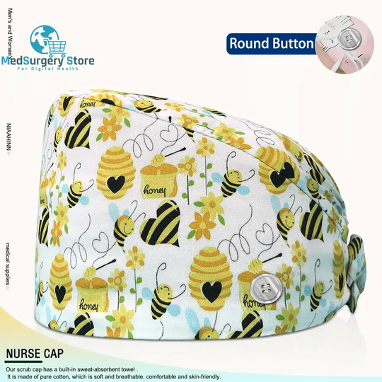 Großhandel Unisex Scrubs Kappe einstellbar Baumwolle Druck chirurgische Hüte Krankenschwester Uniform Zubehör Krankenhaus Beauty Store Arbeit Mützen