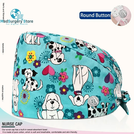 Großhandel Unisex Scrubs Kappe einstellbar Baumwolle Druck chirurgische Hüte Krankenschwester Uniform Zubehör Krankenhaus Beauty Store Arbeit Mützen