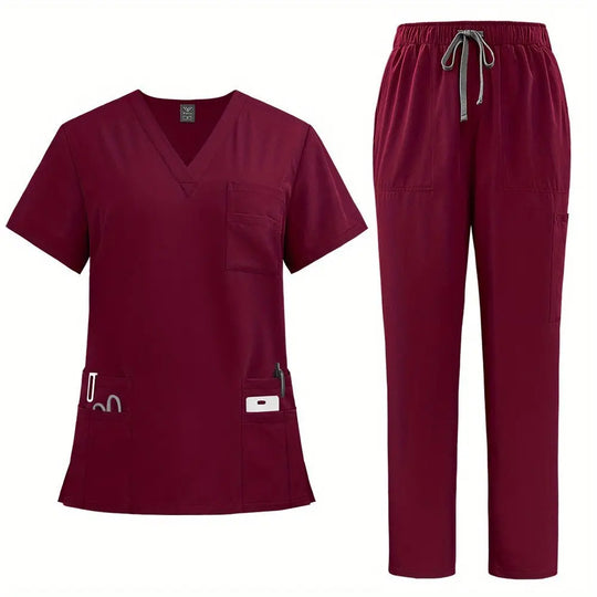 Women's Professional Medical Scrub Set - Comfort Fit, V - Neck Top mit Taschen & Straight Leg Pants für Ärzte und Krankenschwesterndsers - fulfillment - serviceMedSurgery Store For Digital Health601099614988804 - Wein - SWineSWomen's Professional Medical Scrub Set - Comfort Fit, V - Neck Top mit Taschen & Straight Leg Pants für Ärzte und Krankenschwestern