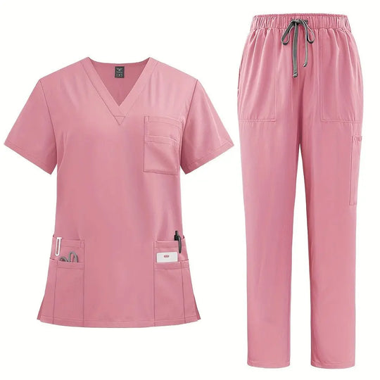 Women's Professional Medical Scrub Set - Comfort Fit, V - Neck Top mit Taschen & Straight Leg Pants für Ärzte und Krankenschwesterndsers - fulfillment - serviceMedSurgery Store For Digital Health601099614988804 - pink - SpinkSWomen's Professional Medical Scrub Set - Comfort Fit, V - Neck Top mit Taschen & Straight Leg Pants für Ärzte und Krankenschwestern